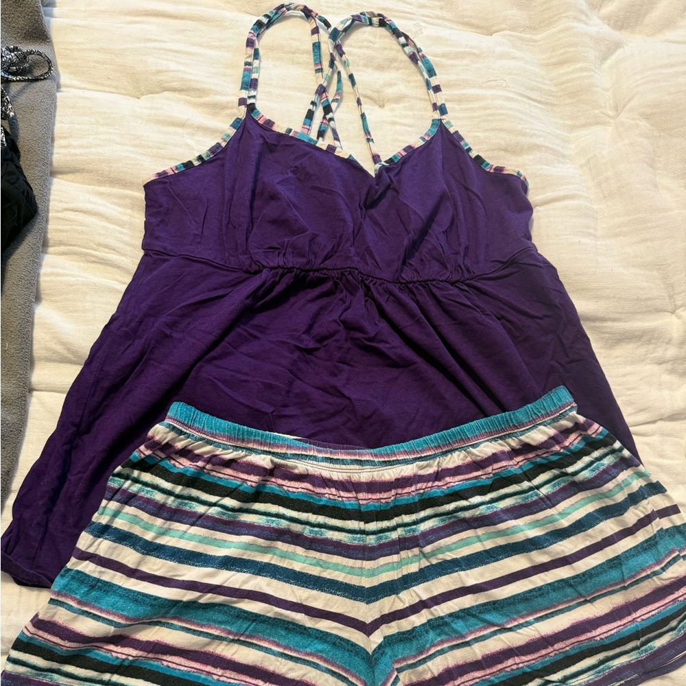 Purple Tank Top and Striped Shorts Set